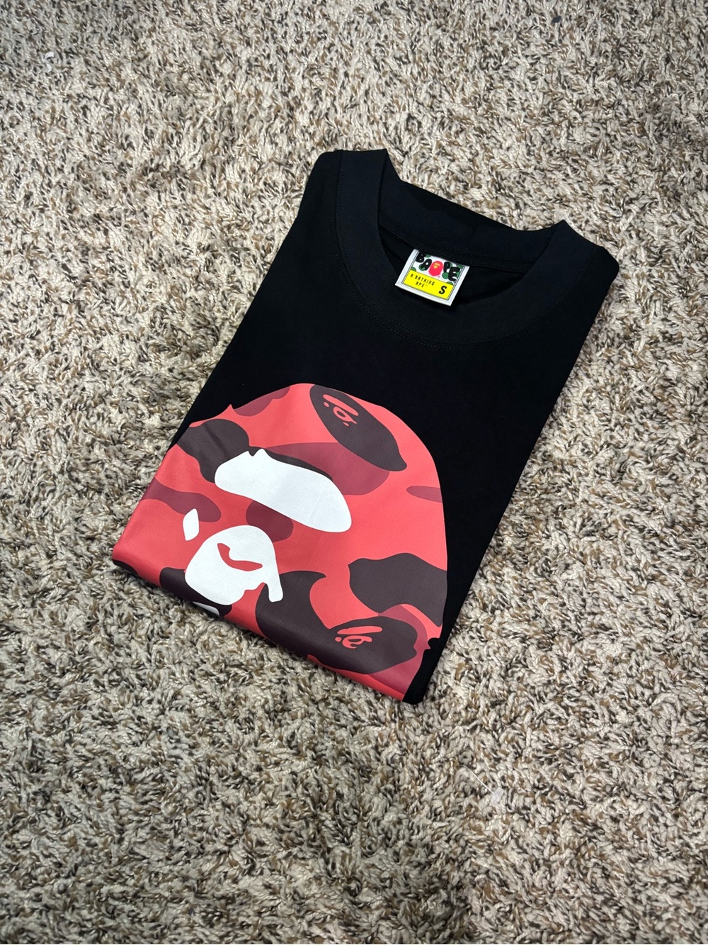 Bape Black Tee with Red Camo Ape Head